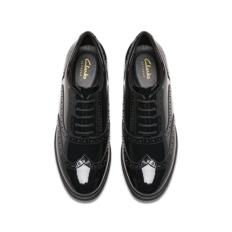 Girls Clarks Havisham Oak School Shoes - Black Patent