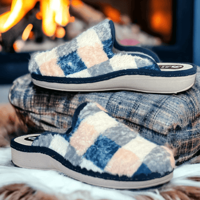 Womens Salvi Confort 01T Blue Peach Grey Check Slippers - Blue