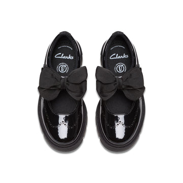 Girls Clarks Lorcam Jane Kid Black Patent School Shoes - Black Patent