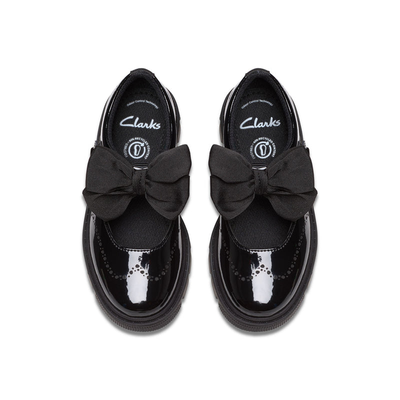 Girls Clarks Lorcam Jane Kid Black Patent School Shoes - Black Patent