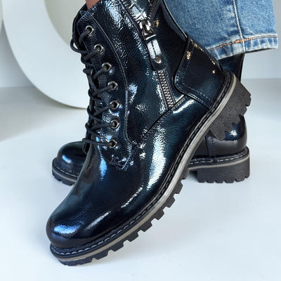 Womens Lunar Allison Patent Ankle Boots - Navy