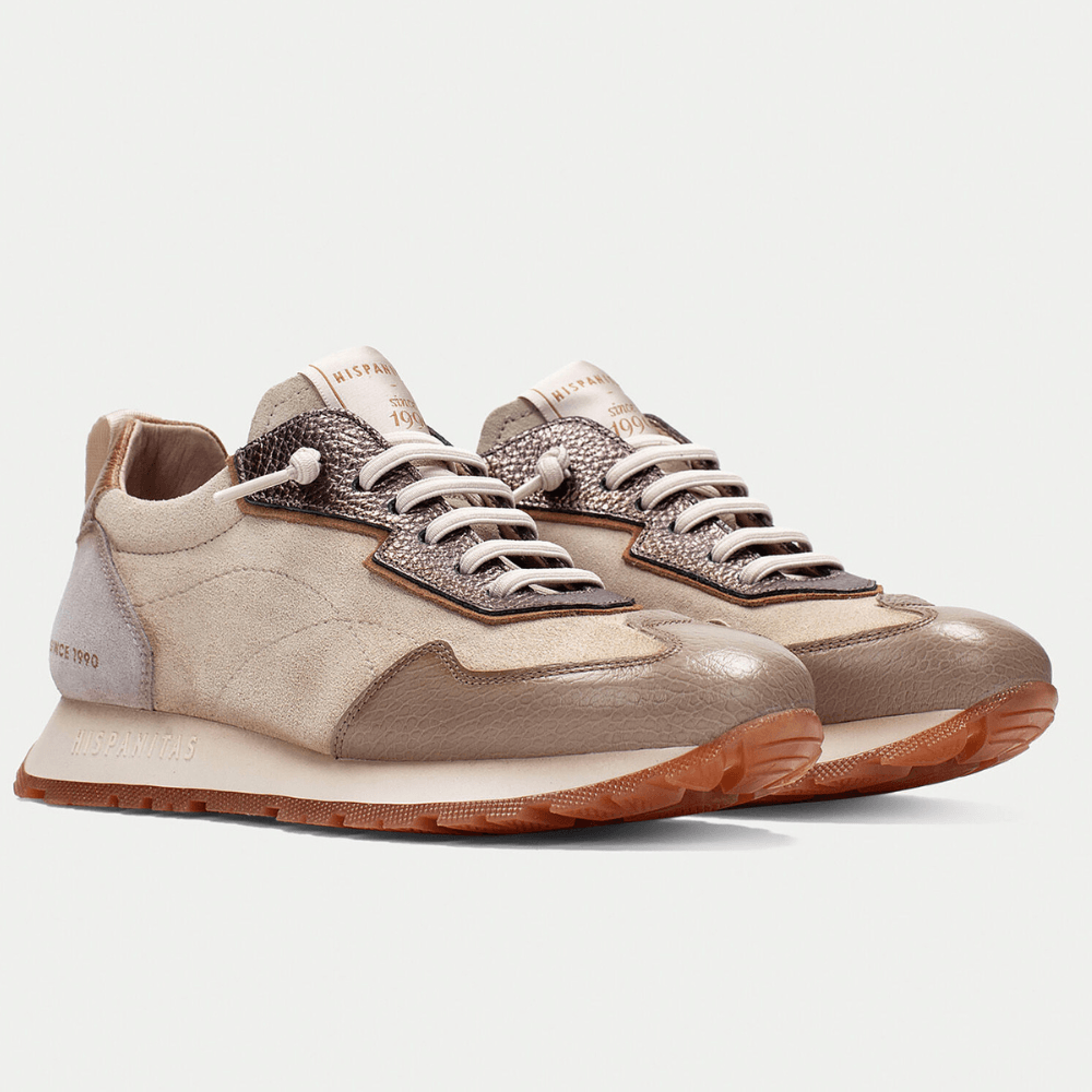 Womens Hispanitas 254312 Sand Beige Elastic Lace Trainers