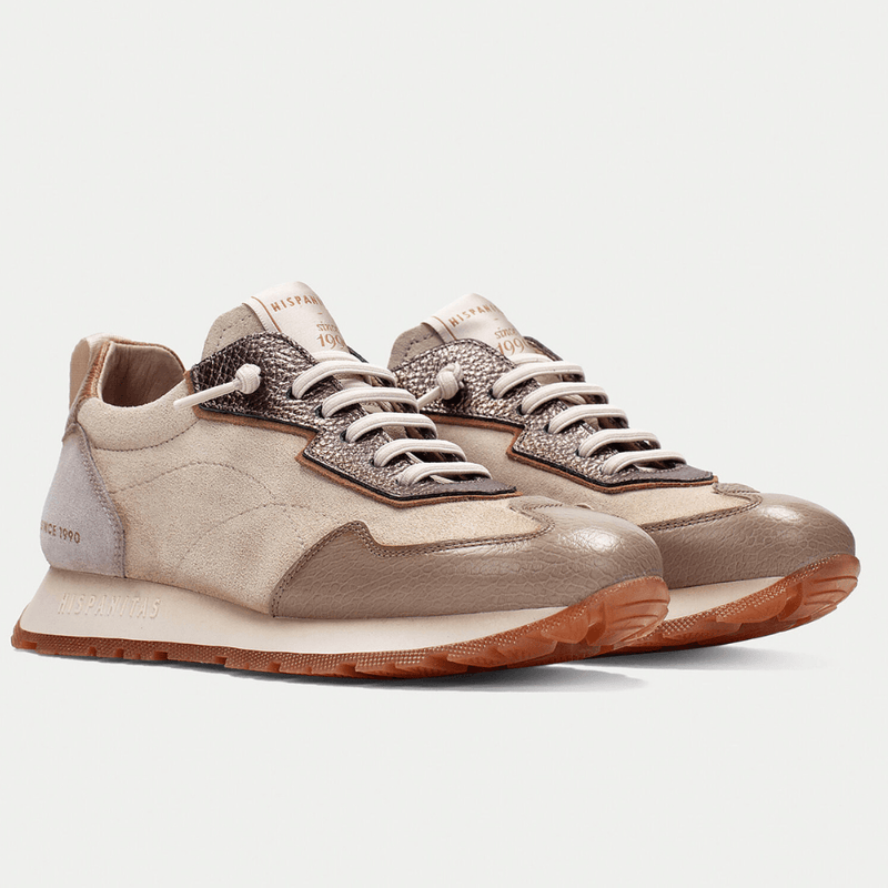 Womens Hispanitas 254312 Sand Beige Elastic Lace Trainers - Kansas