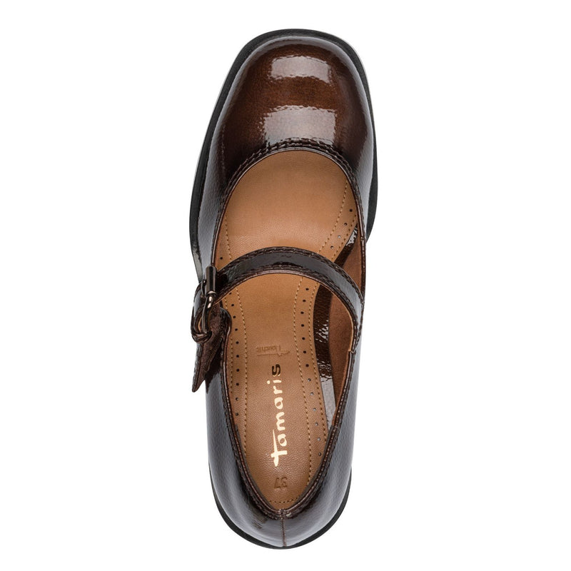 Womens Tamaris 22409 Block Heels - Brown Patent