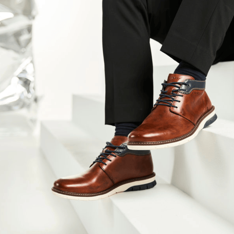 Mens Rieker 14417 Tan with Navy Lace Up Boots - Tan