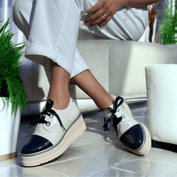 Womens Kate Appleby Buckworth White Navy Platform Shoes - Cotton Sapphire