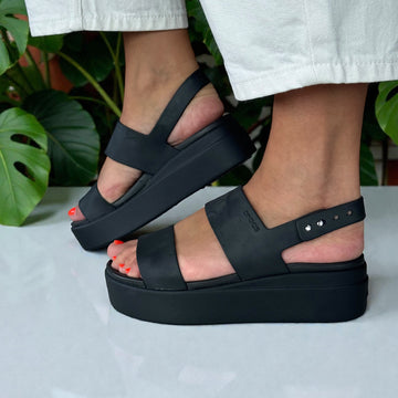 Womens Crocs Brooklyn Low Wedge Sandals - Black