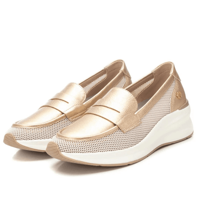 Womens Xti 143707 Mesh Wedge Sporty Loafers - Gold