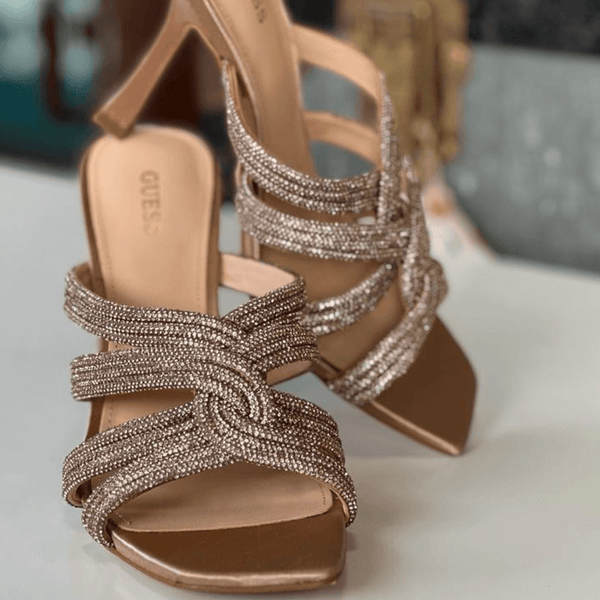 Womens Guess Ladies Sypress Rose Gold Rhinestone Sandal - Rose Gold