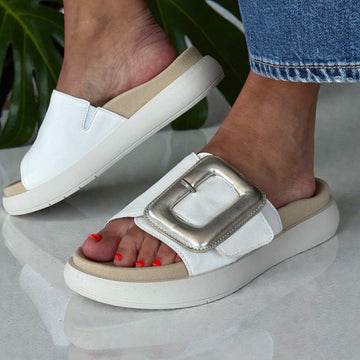 Womens Gabor 83.751 Adios Mule Velcro Front Sandals - White