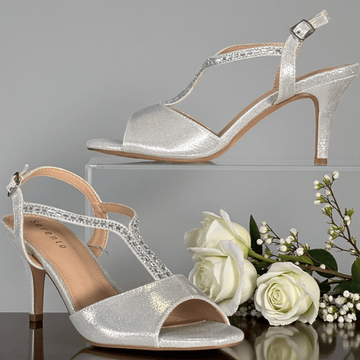 Womens Sorento Thaxton Diamante T-Bar Peep Toe Heels - Silver Gems