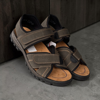 Rieker 25051 Mens Velcro Walking Sandals - Brown