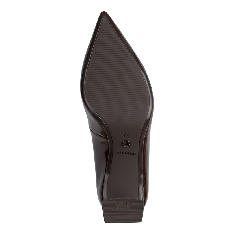 Womens Tamaris 22452 Brown Patent Block Heels - Brown Patent