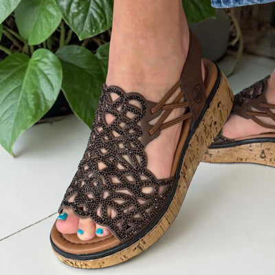 Womens Rieker V1765 Brown Wedge Sandal - Brown