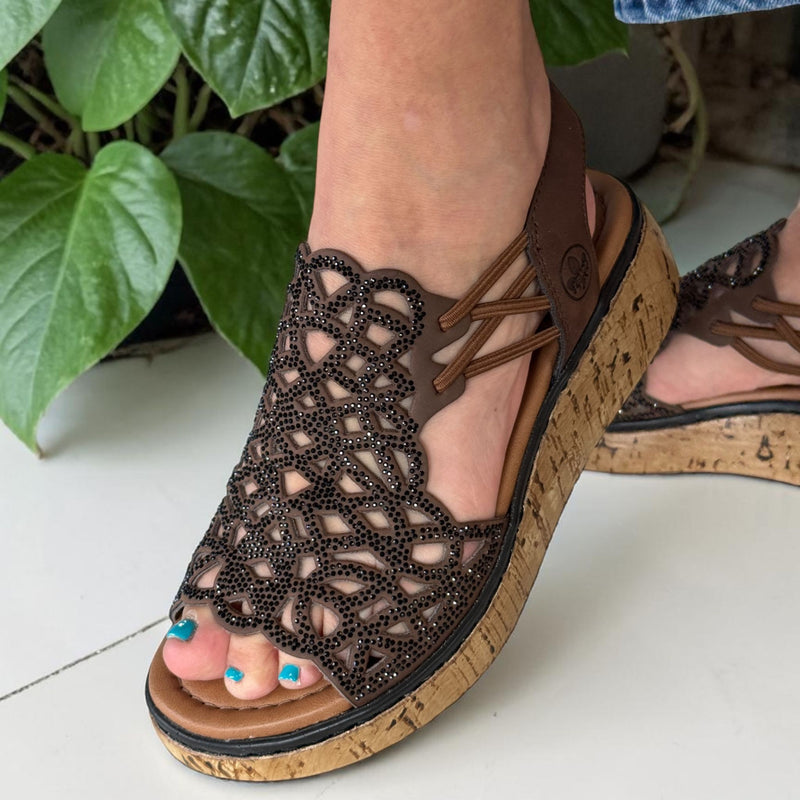 Womens Rieker V1765 Brown Wedge Sandal - Brown