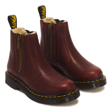 Unisex Dr. Martens 2976 Alyson Grizzly Cherry Red Leather Zip Up Chelsea Boots - Cherry Red