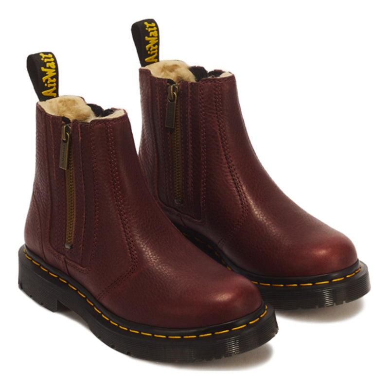 Unisex Dr. Martens 2976 Alyson Grizzly Cherry Red Leather Zip Up Chelsea Boots - Cherry Red