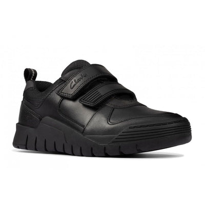 Infant Clarks Scooter Speed Boys Velcro School Shoe - Black Leather - Black