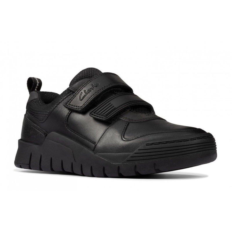 Infant Clarks Scooter Speed Boys Velcro School Shoe - Black Leather - Black