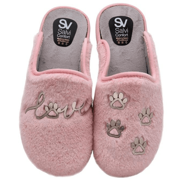 Womens Salvi Confort 01S Pink Paw Print Mule Slippers - Pink