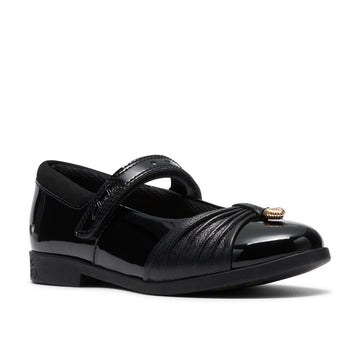 Girls Clarks Lock Gem Kid Black Patent School Shoes - Black Patent