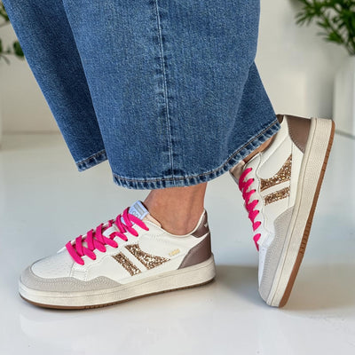 Womens Teddy Smith 120598 White and Grey Stripe Trainers - White