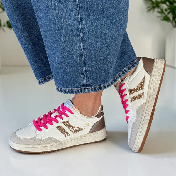 Womens Teddy Smith 120598 White and Grey Stripe Trainers - White