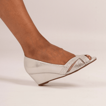 Womens Lunar Adriana Diamante Peep-Toe Wedge Heels - Silver