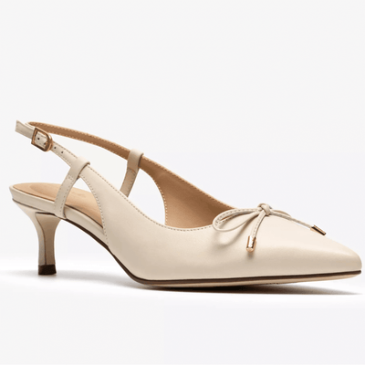 Womens Clarks Zarey Bow Slingback Kitten Heels - Cream
