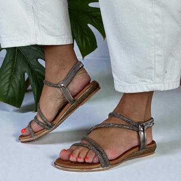 Womens Lunar Cortez Diamante Strappy Sandals - Pewter