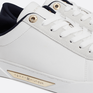Womens Tommy Hilfiger Metal Hardware Leather Court Trainers - Ecru