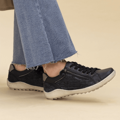 Womens Lunar Pampas Navy Side Zip and Lace Trainers - Navy