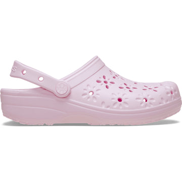 Womens Crocs Classic Floral Cut Out Clogs - Pink Milk