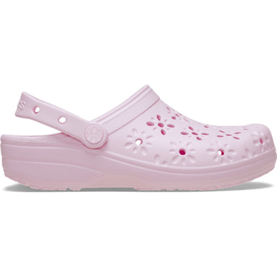 Womens Crocs Classic Floral Cut Out Clogs - Pink Milk