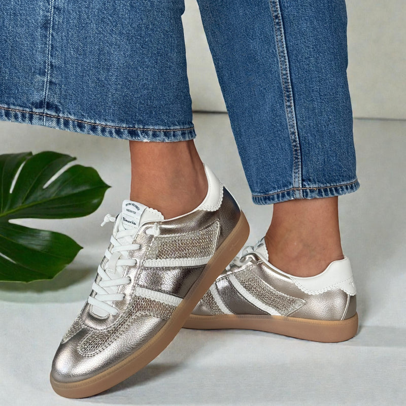 Womens Tamaris 23639 Laced Slip On Trainers - Platinum
