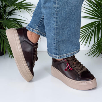 Womens Tamaris 23775 Mocca Laced Trainers - Mocca