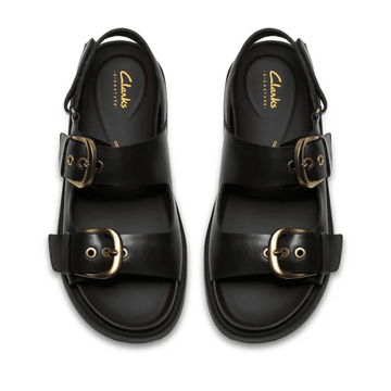 Womens Clarks Aristella Bay Double Buckle Sandals - Black