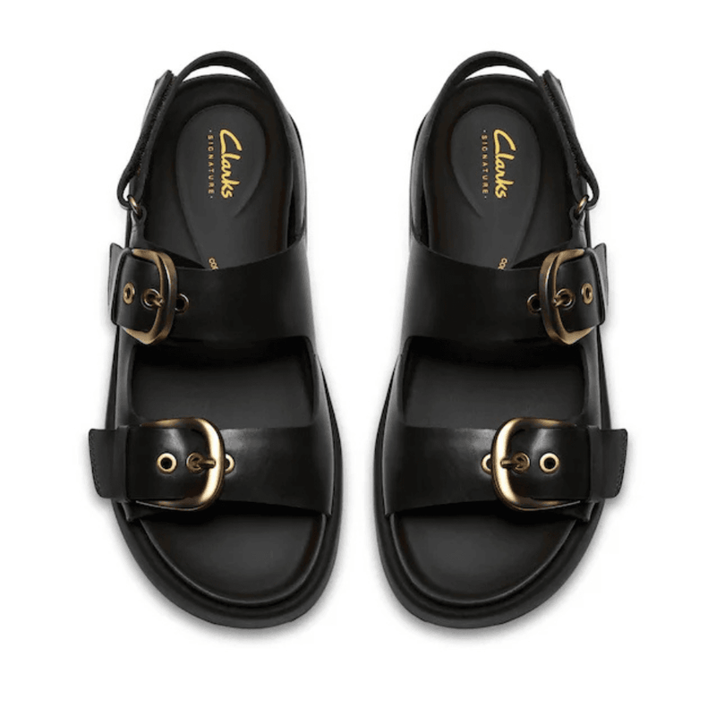 Womens Clarks Aristella Bay Double Buckle Sandals - Black