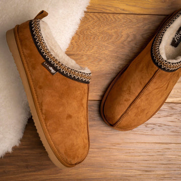 Mens Lazy Dogz Patrick Fur Lined Slippers - Tan