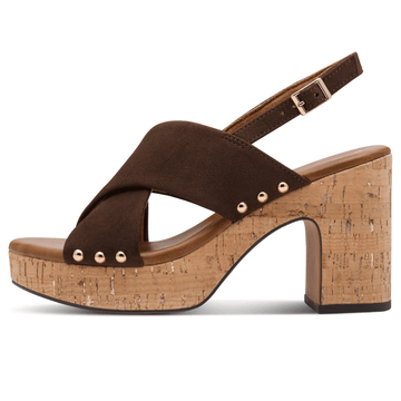 Womens Marco Tozzi 28366 Brown Cork Platform Block Heel Sandals - Mocca Brown