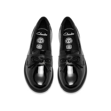 Girls Clarks Scala Lane Older Black Patent School Shoes - Black Patent