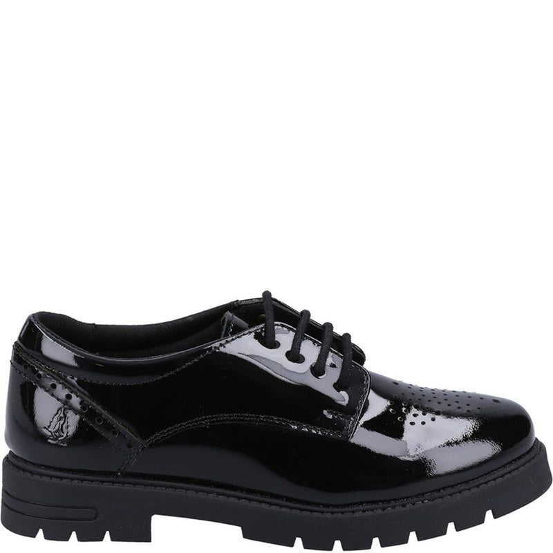 Girls Hush Puppies Jayne Senior School Shoes - Black Patent