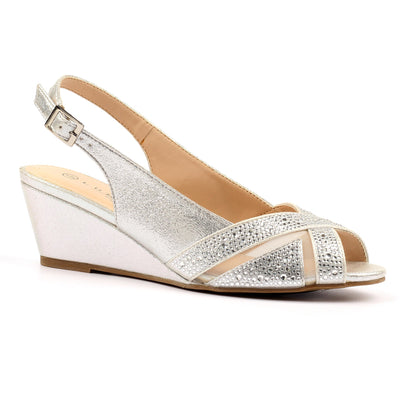 Womens Lunar FLR060 Heeled Emmerline Slingback Wedge Sandal - Silver