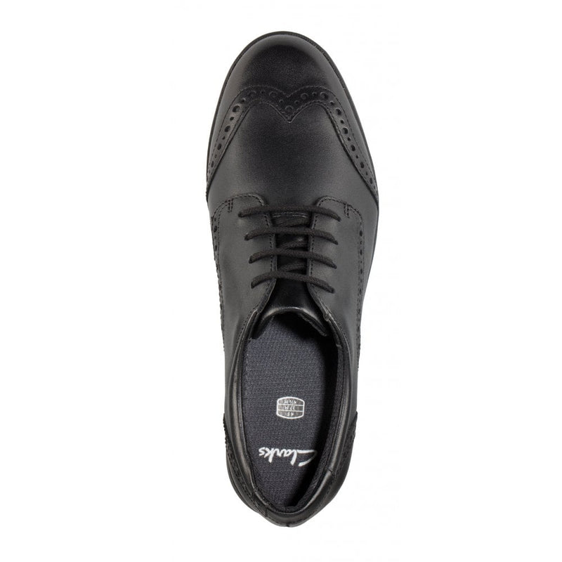 Clarks Aubrie Craft Girls School Shoe - Black Leather