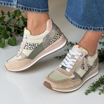 Womens Refresh 171502 Spot Side Zip Wedge Trainers - Beige Gold