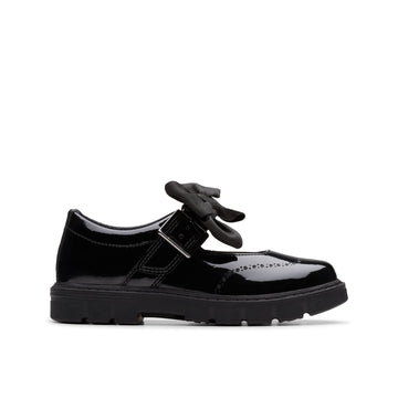 Girls Clarks Lorcam Jane Kid Black Patent School Shoes - Black Patent