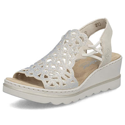 Womens Rieker 67465 Diamante Wedge Sandals - Beige Gold
