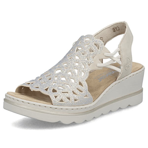 Womens Rieker 67465 Diamante Wedge Sandals - Beige