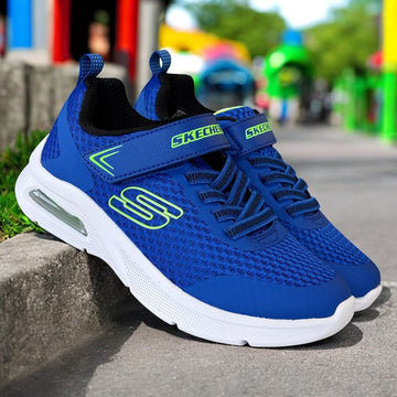 Boys Skechers Microspec Max Trainers - Blue Lime