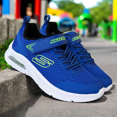 Boys Skechers Microspec Max Trainers - Blue Lime